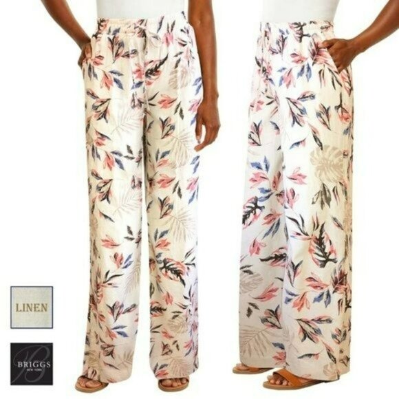 Briggs New York Pants - NWT Briggs Women's Wide Leg Lightweight Linen Blend 2 Pockets Floral Pants